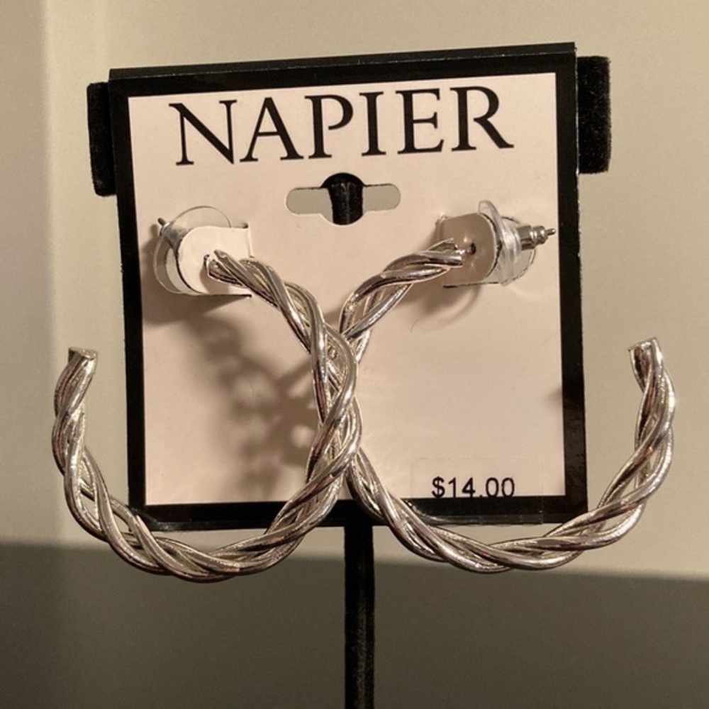Napier Silver Braided Hoop Earrings